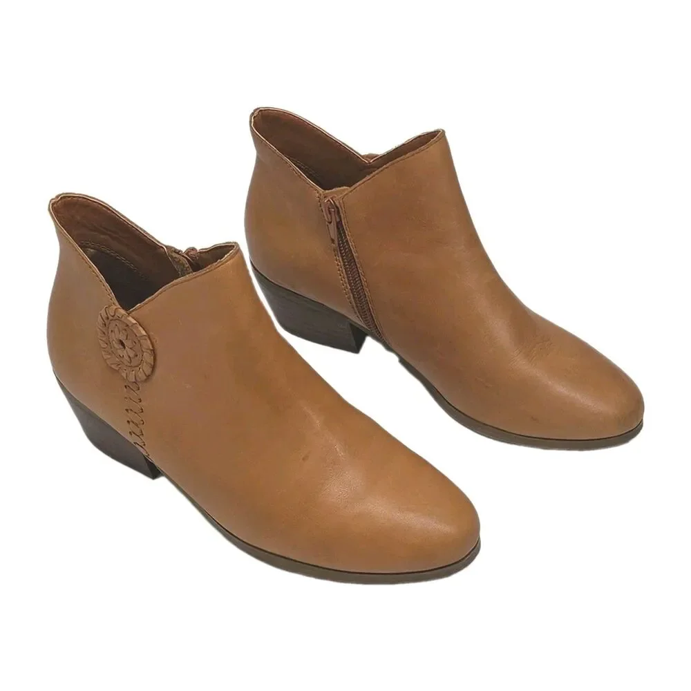 Jack Rogers Boot Brown Leather Ankle Booties Women Sz 7 Low 1.5